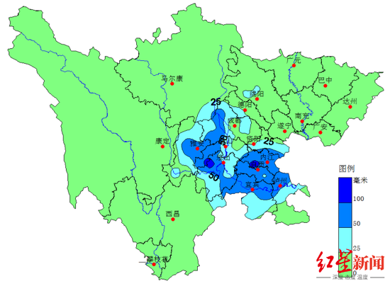 2022年首场区域性暴雨降水量分布