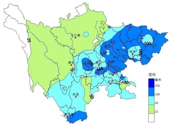 2021年汛期四川省暴雨过程日最大降水量分布图