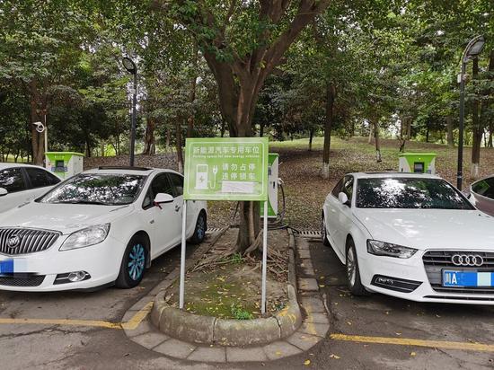 燃油车“霸占”新能源汽车充电位 四川在线资料图片（兰楠拍摄）