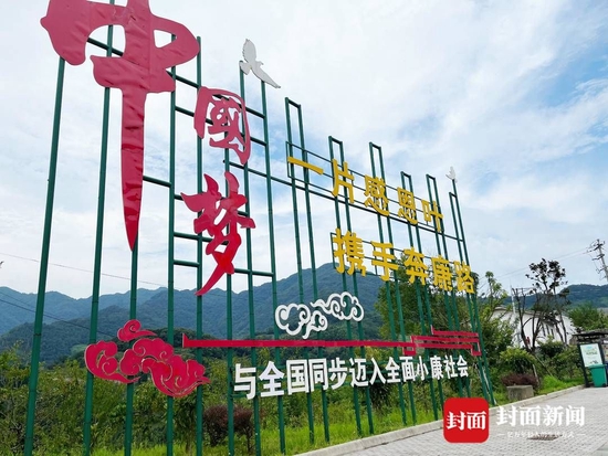 村里“一片感恩葉,攜手奔小康”標語格外顯眼