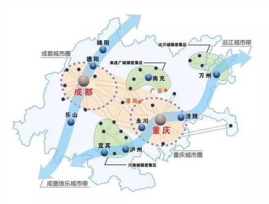 成渝城市群示意图 来源：川江号