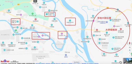 宗地区域位置及周边配套示意 （百度地图截图）