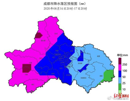 　↑成都市降水落区预报图