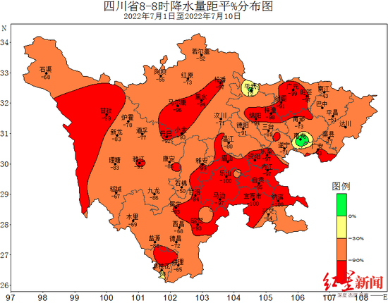 四川省7月上旬各地降水分布