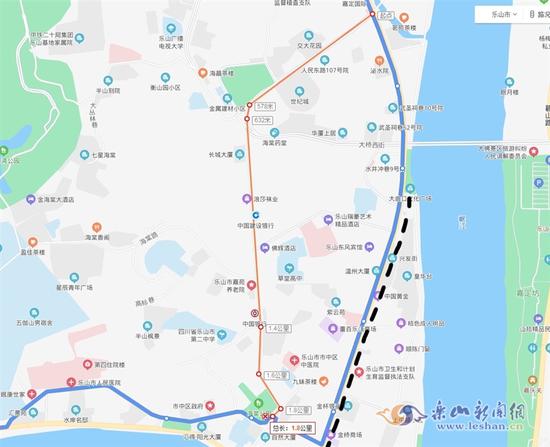 　（蓝色为原线路，红色为临时改道线路，黑色虚线为施工路段。）