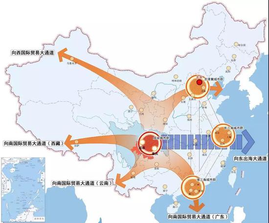 　▲成渝城市群开放通道示意图 图片来源：《成渝城市群发展规划》