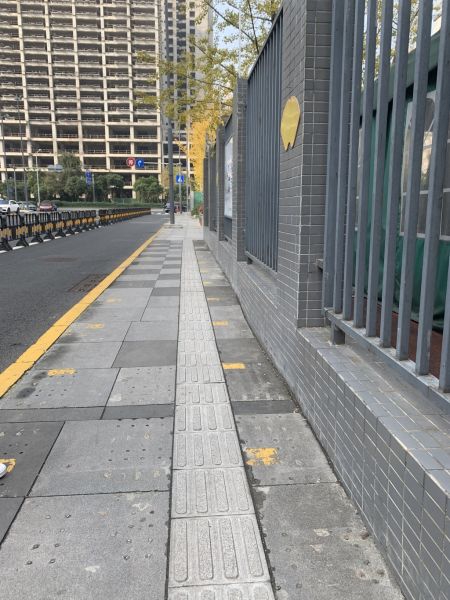 　高新区政务服务中心附近的盲道已经被替换为花岗石材质 程文雯/摄