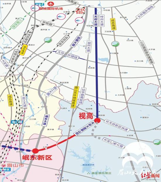 　↑天府大道眉山段线路图。