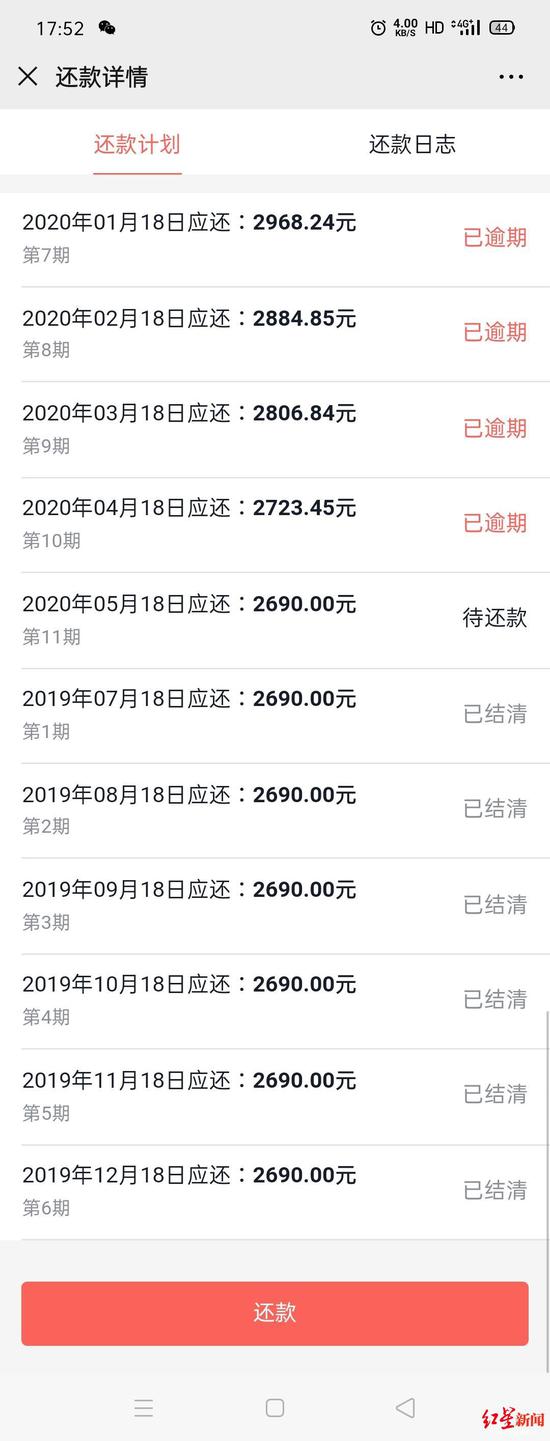 还款详情显示“已逾期”4个月