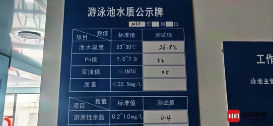 游泳馆墙上挂着一张水质公示牌