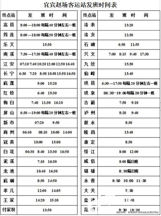 赵场客运中心客车发班时刻表。(宜宾市城乡道路运输局供图)