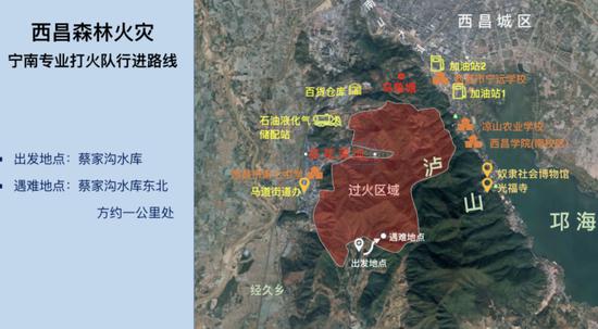 　宁南专业扑火队行进路线。来源：西昌市委宣传部