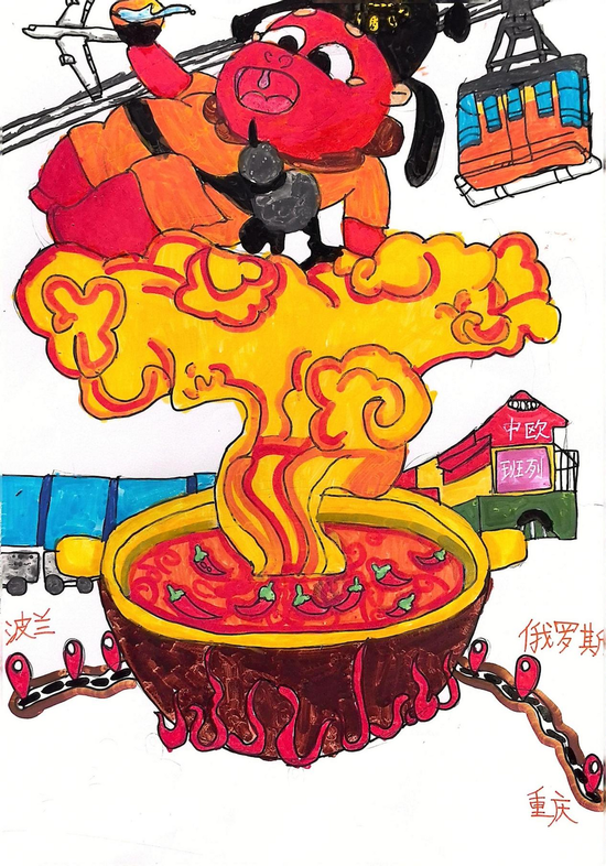 李白行吟录：穿越时空的中欧班列之旅。 创作者 刘昕茗-9岁-重庆市