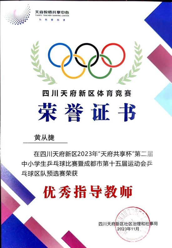 优秀指导教师：黄从捷