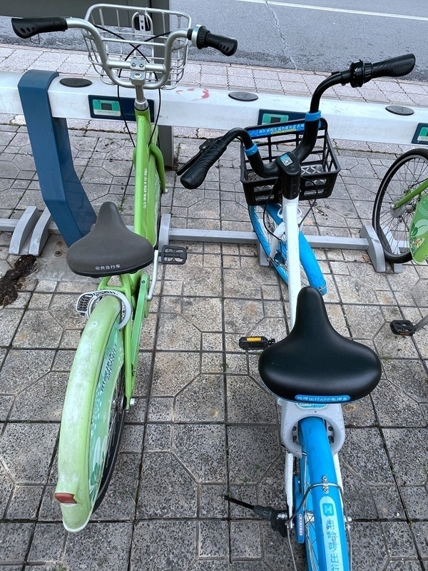 成都城區(qū)某街頭的有樁單車(chē)站點(diǎn),已布滿(mǎn)灰塵的有樁單車(chē)旁停著一輛剛剛使用過(guò)的掃碼單車(chē)
