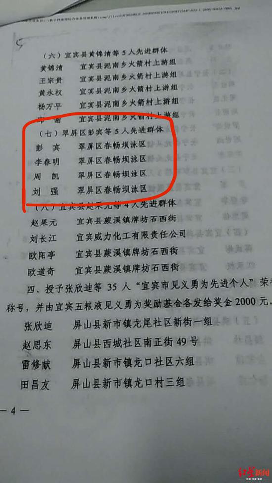 ↑2006年表彰5人先進群體,名單只有4人。受訪者供圖