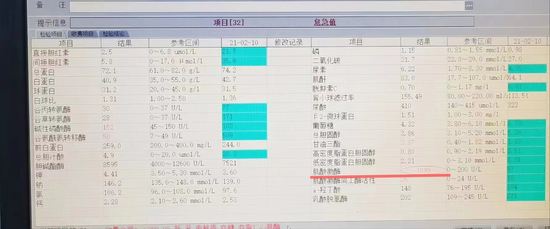 　▲体检数据上“肌酸激酶”指标数值高达1099