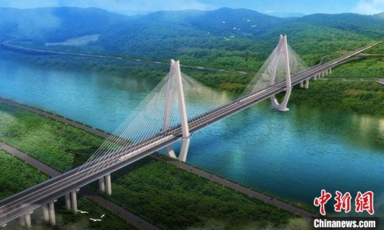 川南城际铁路自贡至宜宾线宜宾临港长江大桥效果图。　四川路桥供图