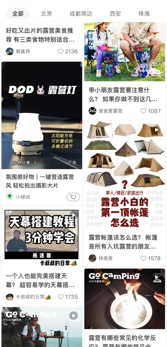 ▲小红书中的露营笔记