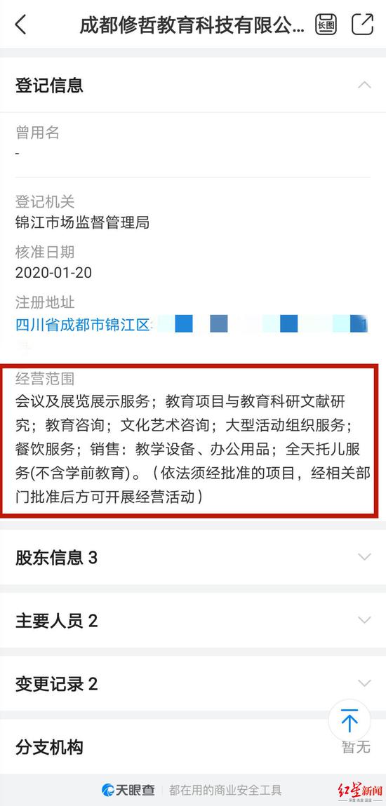 ↑修哲学堂工商经营范围。据天眼查