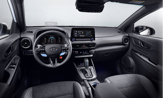 KONA N内饰设计采用N品牌专用Performance Blue(性能蓝)蓝色元素