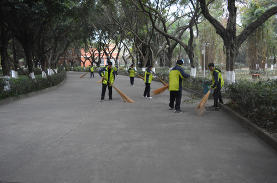 学生在校园里进行劳动实践