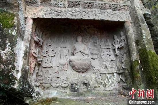 四川廣元唐代摩崖石刻佛像被盜。 旺蒼文旅供圖