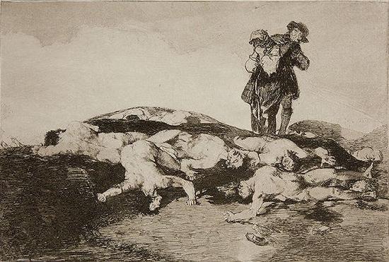 弗朗西斯科·戈雅《战争的灾难（1810–1820）》系列版画18号：埋葬他们，保持沉默。图片来源：Wikimedia