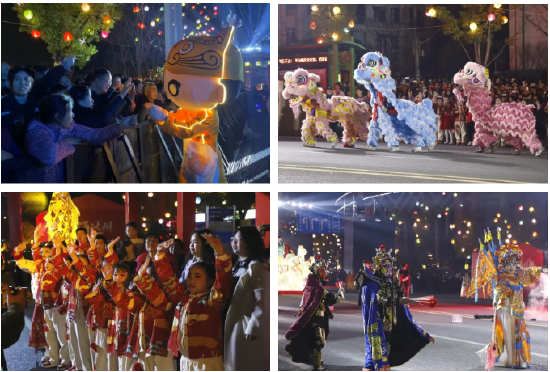 发光玩偶穿梭现场与观众互动，祥狮献瑞为观众送上新春祝福 图/通川融媒