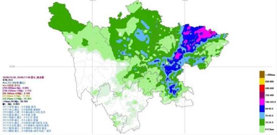 6月16日08时至17日08时四川省降雨实况