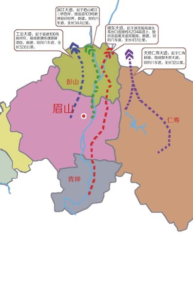 眉山正新建的四条通往成都城市大道 制图/高翔