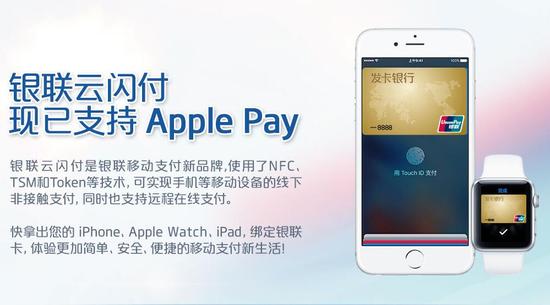 银联云闪付开通支持Apple Pay服务