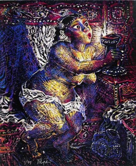 罗中立 吹灯97.5x80cm