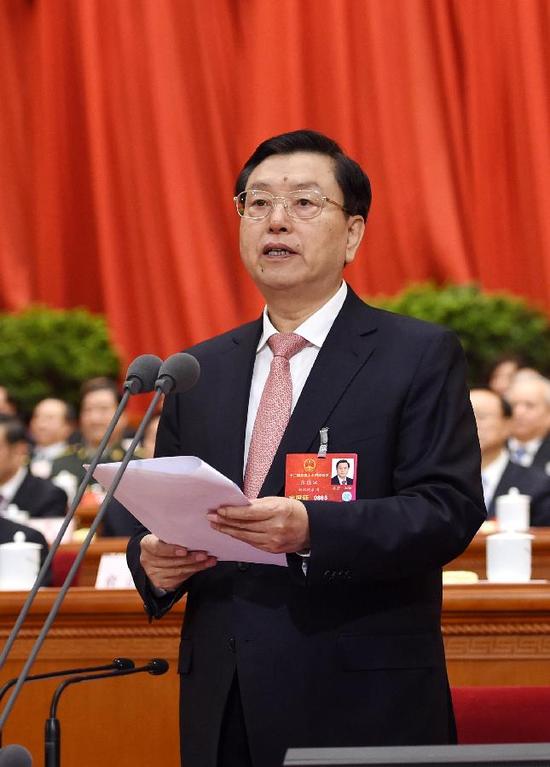 3月16日,第十二届全国人民代表大会第四次会议在北京人民大会堂举行闭幕会。张德江主持闭幕会并讲话。 新华社记者李学仁摄
