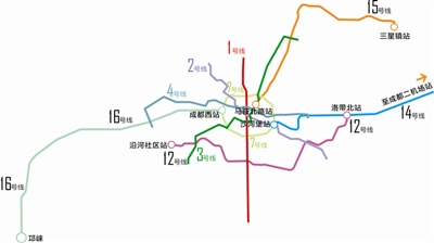 地铁12、14、15、16号示意图 制图 李开红 王雪