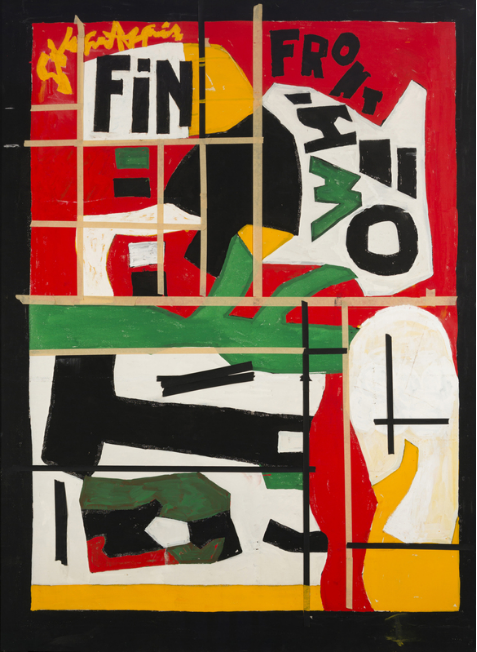 Stuart Davis (1892–1964), Fin, 1962–64。 Casein and masking tape on canvas, 53 7/8 × 39 3/4 in。 (136.8 × 101 cm)。 Private collection。 © Estate of Stuart Davis / Licensed by VAGA, New York, NY