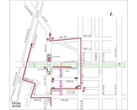 图为原经石羊立交出城车辆绕行路线。成都市交管局供图
