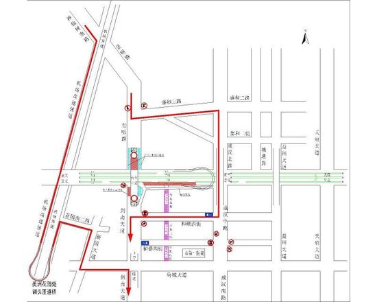 图为原经石羊立交进城车辆绕行路线。成都市交管局供图