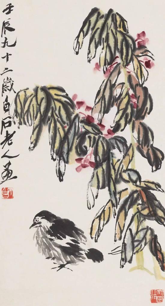 齐白石 《老少平安》 纸本立轴 1952年作 尺寸：69×37cm