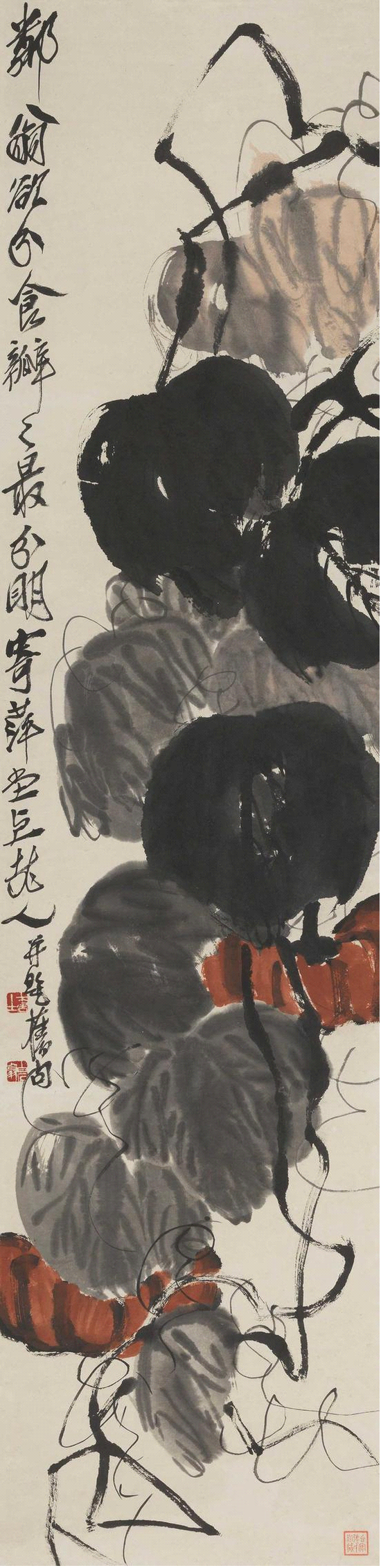 齐白石 《瓜秧绵延》 纸本立轴 尺寸：135×32.5cm　拍卖信息