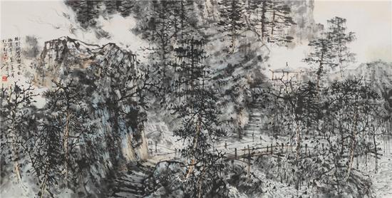 段七丁（苍岩幽亭）138X70，纸本彩墨，2013