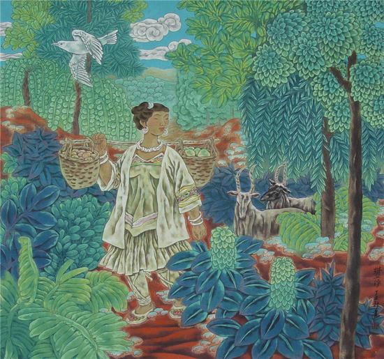樊萍,草青青,纸本68×72cm,1998年
