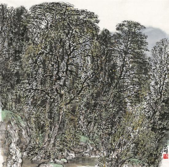 唐允明 林影1，68x68，纸本水墨，2016
