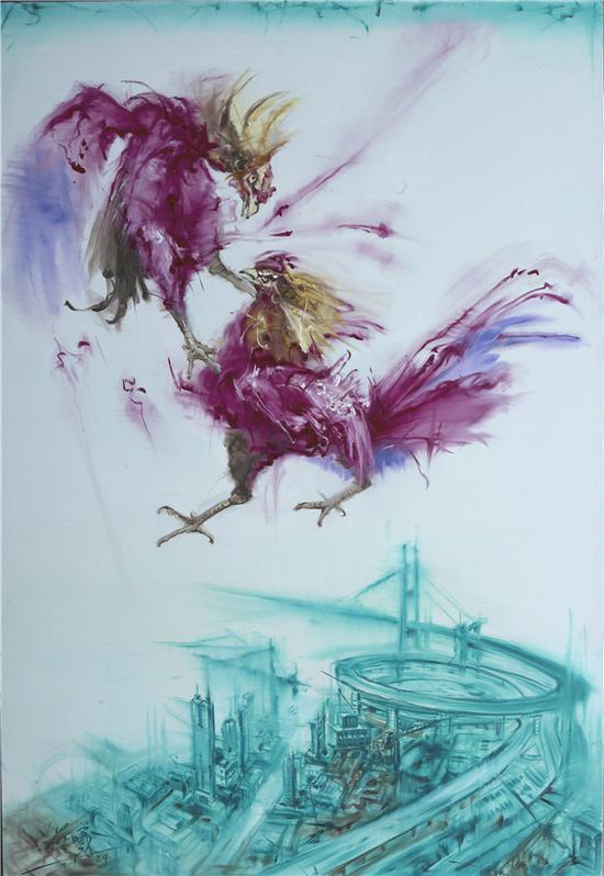 《鸡飞。。。。。。》 NO.2 ，220X150CM ， 油画 ，符曦 ，2010