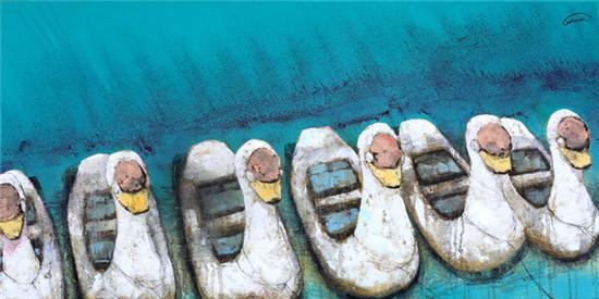 《鹅鹅鹅》 蔡焕彬 布面油画 100x50cm 2016