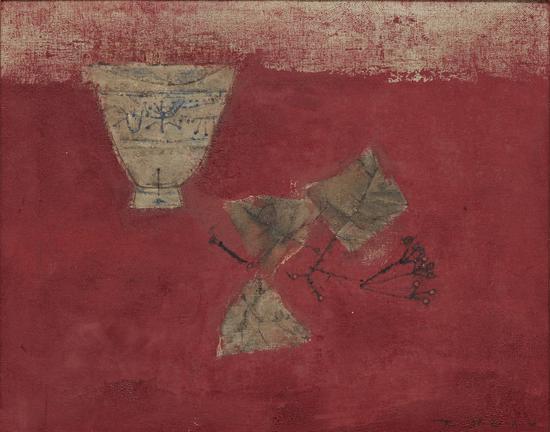 101274_Zao Wou Ki_Bol et Feuilles sur Fond Rouge