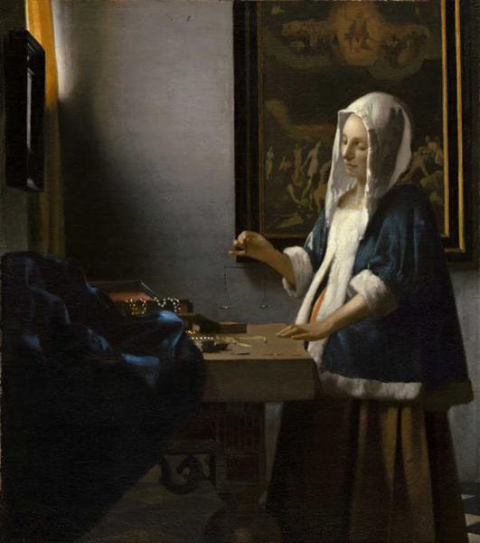 维米尔,持天平的女子,1664