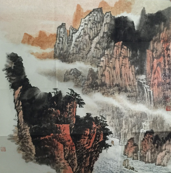  姚叶红《秋高气爽满峡门》 68x68cm 