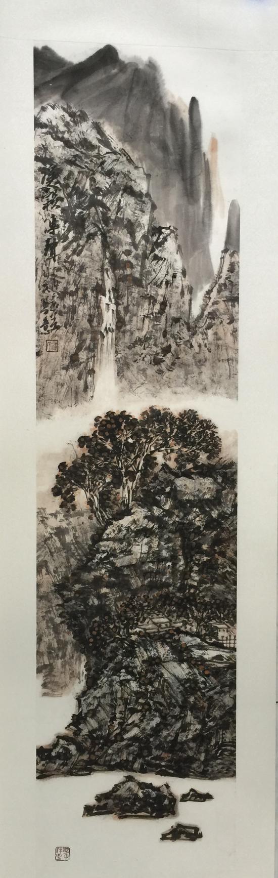 梁時民 《溪谷傳聲》 136x34cm 2017年