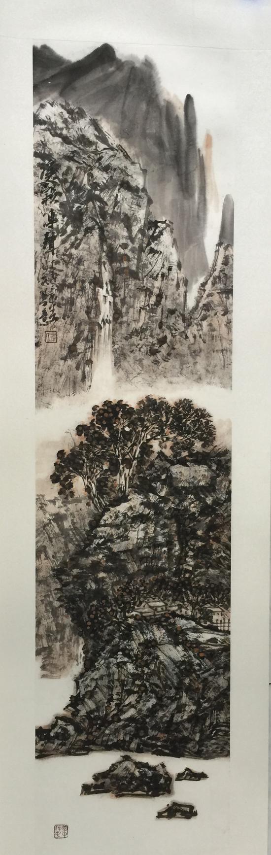 梁时民 《溪谷传声》 136x34cm 2017年